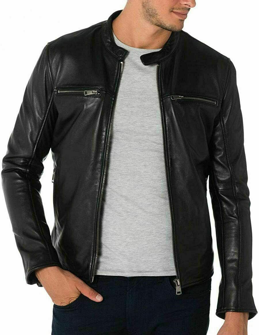 ALTRA Giacca cappotto uomo vera pelle di agnello premium elegante racer biker nero