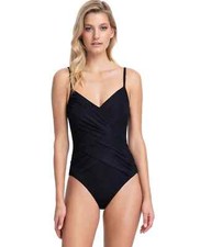 Gottex L110104 Womens Black Lattice V-Neck One Piece Swimsuit Size US 6