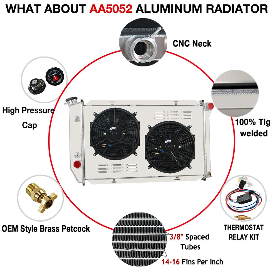 4-Row Radiator+Shroud Fan+Relay For 72-79 Ford LTD II Ranchero Lincoln Mark V V8 - Image 4 of 4