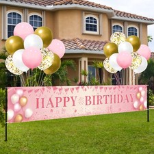 Pink Rose Gold Happy Birthday Banner Large Happy Birthday Yard Signs Rose Gol...