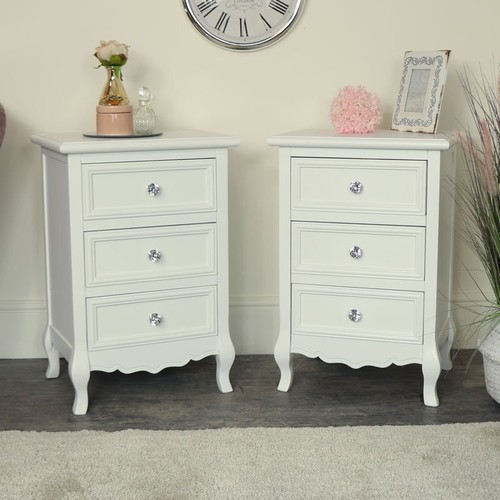 Pair white bedside tables chests vintage French shabby chic bedroom furniture eBay