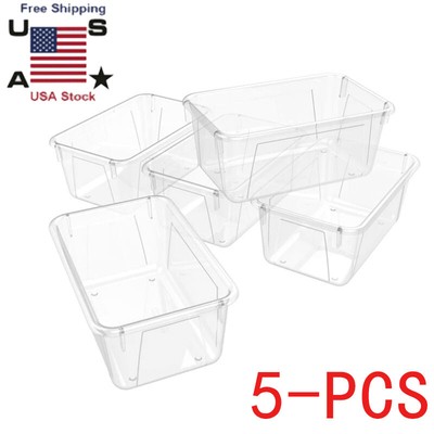 5-PCS Clear Plastic Cubby Bin Kids Craft and Supply Storage Organizer Containers