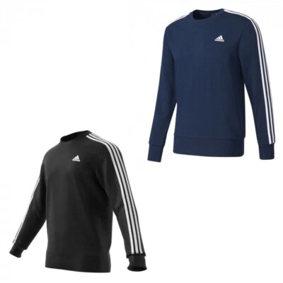 Herren Männer Pullover Sweatshirt schwarz blau adidas ESS 3 Streifen Rundhals