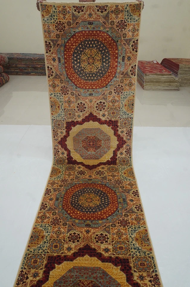 3 x 16 ft Beige Mamluk Medallion Turkish Hand knotted long Runner Rug - Image 2 of 4