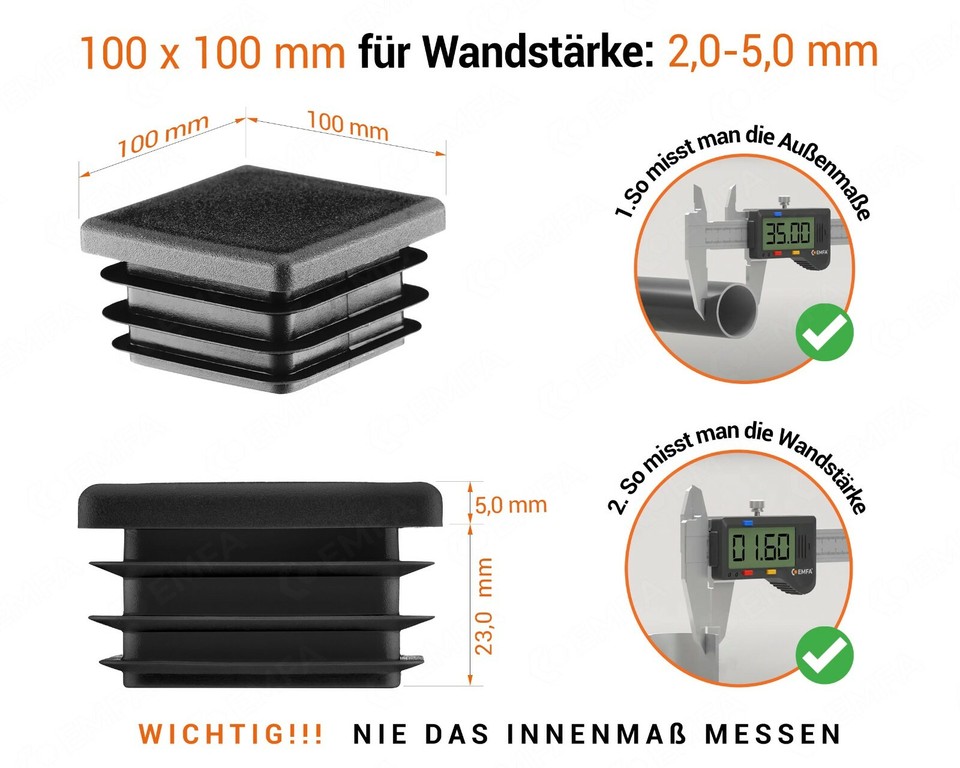 Rohrstopfen Lamellenstopfen für Quadratrohr Schwarz Rohrkappen Deckel Vierkant e
