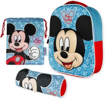 Kindergartenrucksack Jungen 3D, Turnbeutel und Stiftebox - Mickey Mouse |