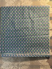 Blue Fabric W/Repeating Daisy Pattern Green Pink White Flowers Cotton 90 X 44