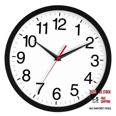 Wall Clock Modern Black Battery Operated Silent Non Ticking 10 Inch A_black