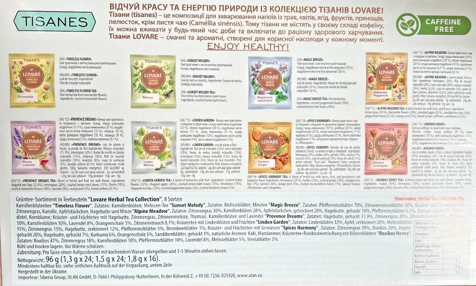 LOVARE Sortiment Kräuter Herbal Tee Collection 8 verschiedene Sorten 64 Teebeute - Bild 2 von 2