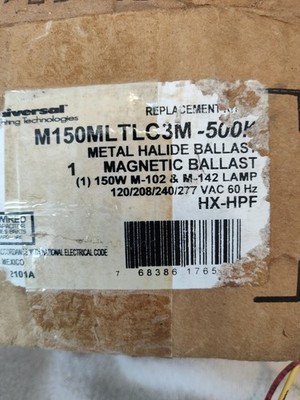UNIVERSAL M150 ML TLC3M -500K METAL HALIDE MAGNETIC BALLAST W/Starter 100 Series