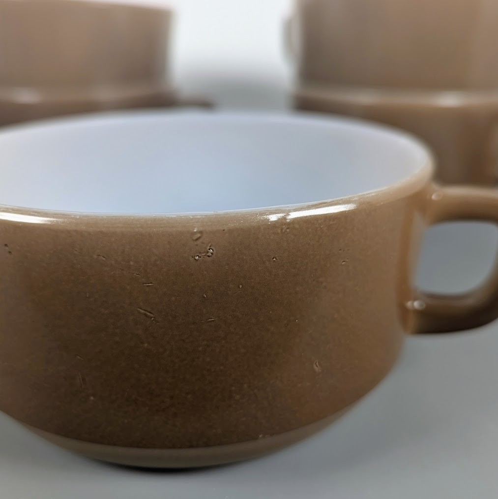7 Vintage Fire King Anchor Hocking Brown D Handle Stackable Soup Bowls image 5