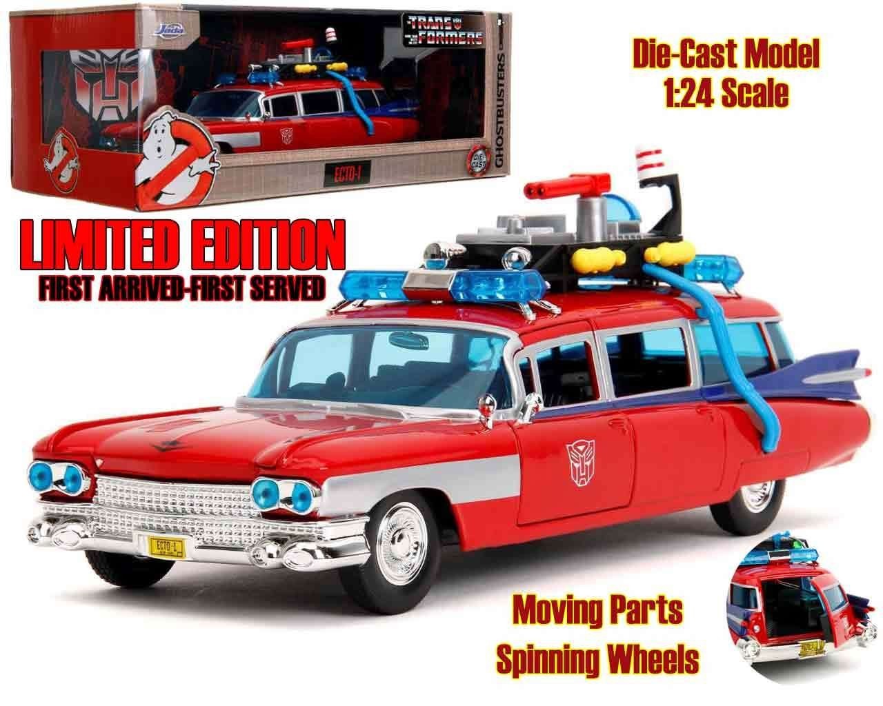 Jada Toys Diecast Model 1/24 Scale Ghostbusters X Transformers Ecto-1 Optimus Pr