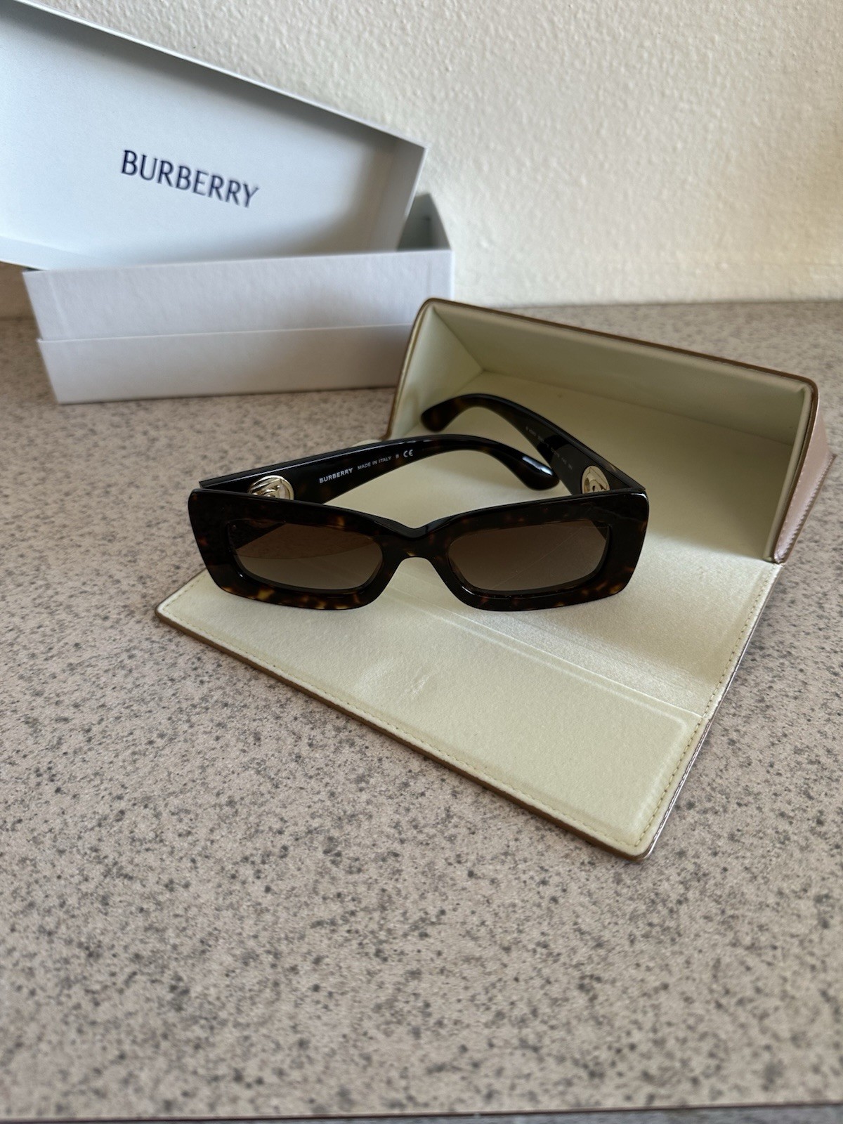 Burberry Rectangle Logo Tortoise Shell Sunglasses… - image 2
