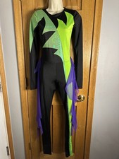The Line Up Custom Black Metallic Green Mesh Wings Unitard Dance Costume SA
