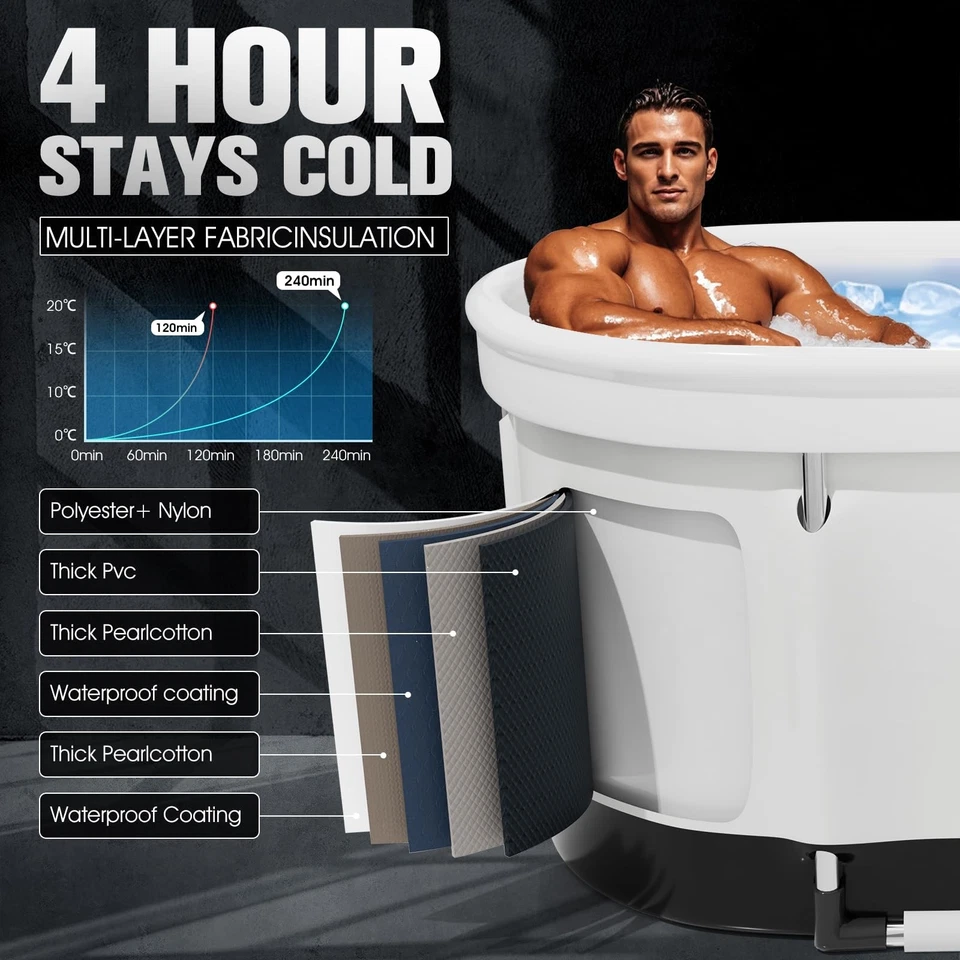 XL 130 galones bañera de hielo para inmersión en frío, 2025 grandes bañeras de hielo ovaladas para atletas... Foto 4 de 4