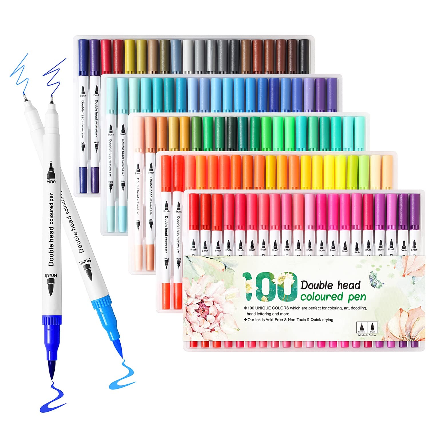 100 Colors Dual Brush Tip Pens For Adult Drawing Journaling