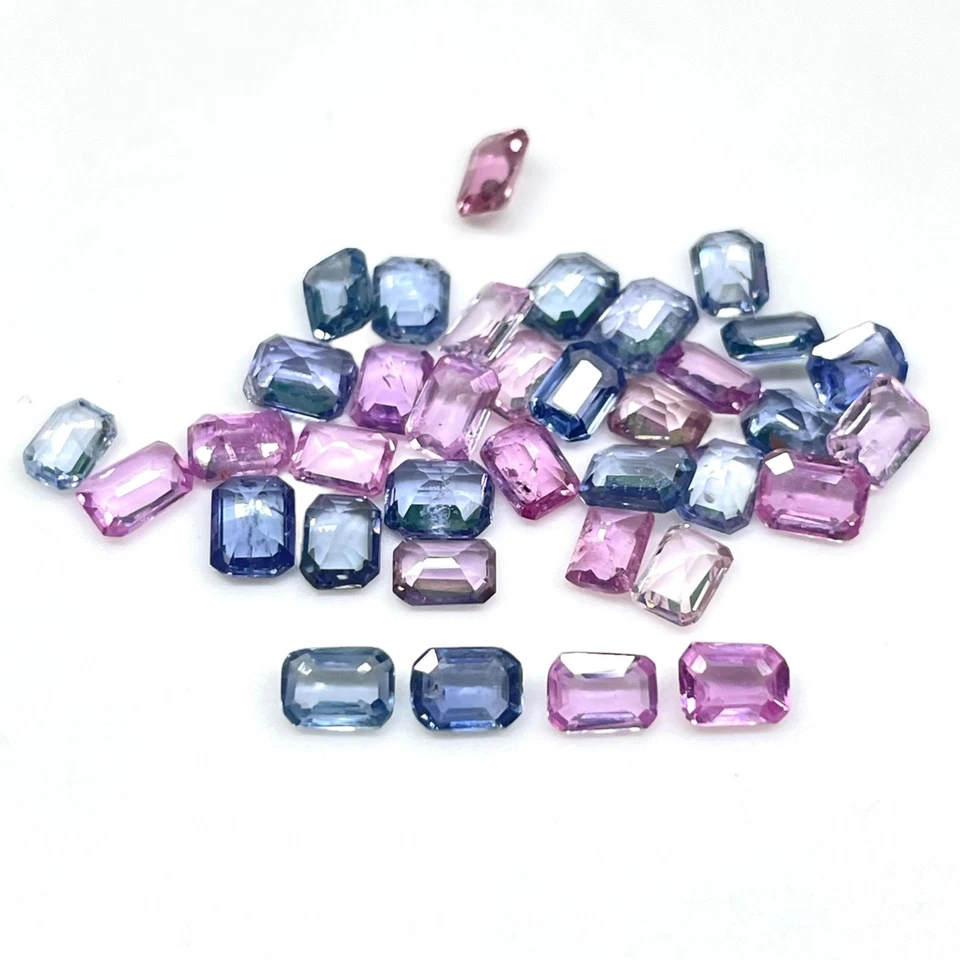 4 Stück Natürlich Blau Rosa Saphir 4x3mm Smaragd Schnitt Locker Edelsteine Menge - Bild 2 von 4
