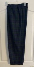 Talbots Pant Vintage Wool Pleats Cuffs Lined Womens 10P Blue Green Tartan Plaid