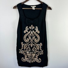 Vtg Y2K Nanette Lepore Sequin Mini Dress Womens Small Black Bow Showgirl Glam