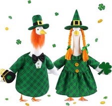 2 Sets St. Patrick's Day Goose Outfits Porch Green Plaid Goose Costume Lucky Iri
