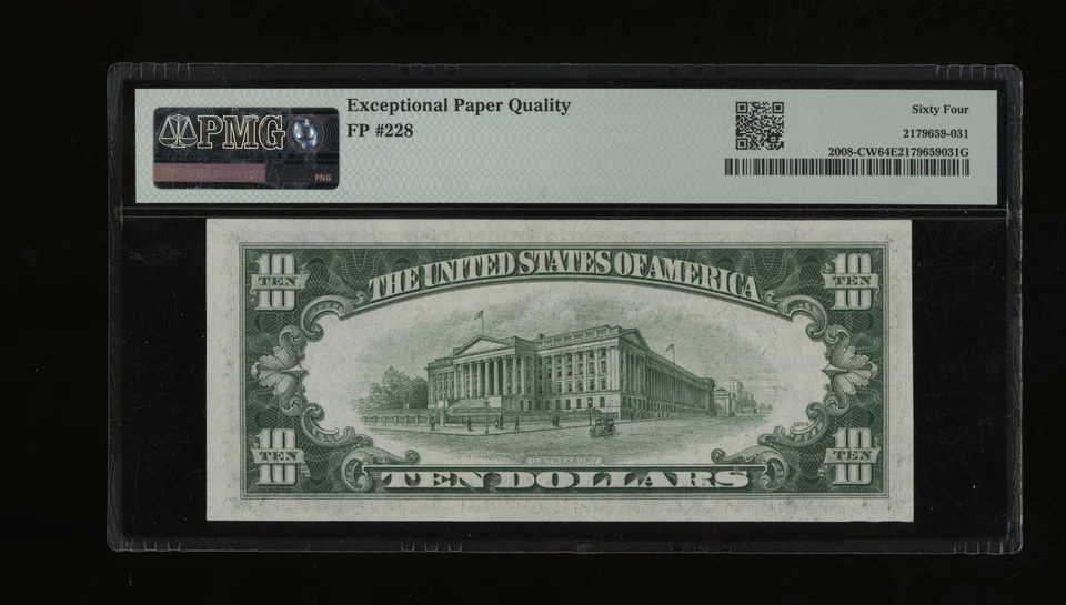 DBR 1934-C $10 FRN Wide Philadelphia Fr. 2008-Cw PMG 64 EPQ Serial C47602356B - Image 2 of 2