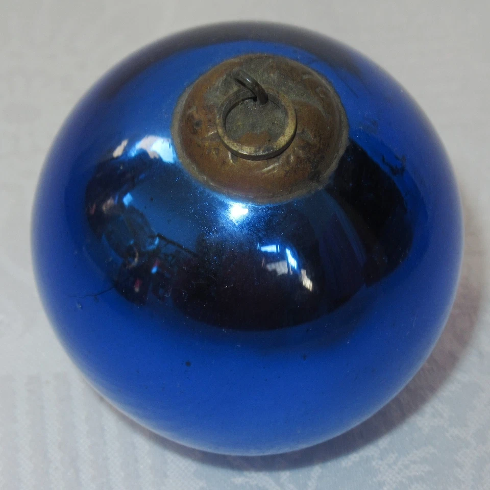ANCIENNE BOULE DE NOEL BOULE DE PARDON BLEUE COBALT VERRE MERCURISE EGLOMISE - Photo 2/4