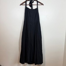ZESICA Halter Smocked Back Linen Blend Maxi Dress Size Large Black