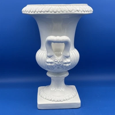 Neo Classical Style Ceramic Urn Planter Vase Double Handle Lion Heads Italy 12” - Image 1 of 4