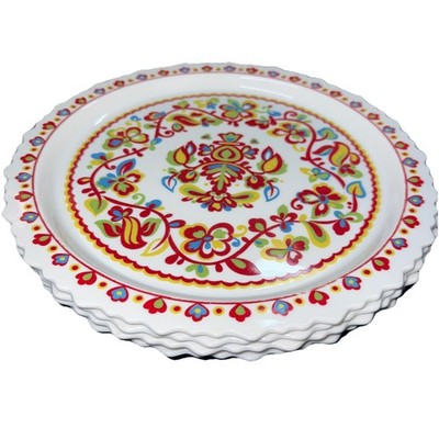 SANGO BASQUE ONE WORLD MULTICOLORED FLOWERS & SHAPES 4 DINNER PLATES 10.75  WIDE