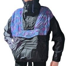     VTG 80s/90s Columbia Abstract Multi Color Hooded Windbreaker Pouch Pocket