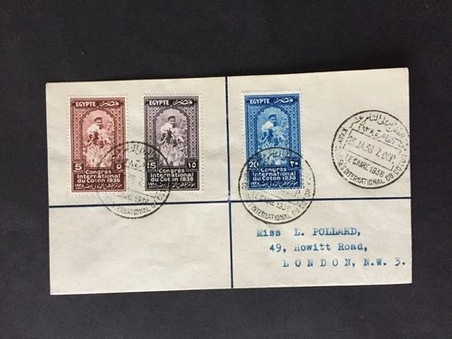 EGYPT 1938 COTTON CONGRESS SET FIRST DAY COVER TO LONDON