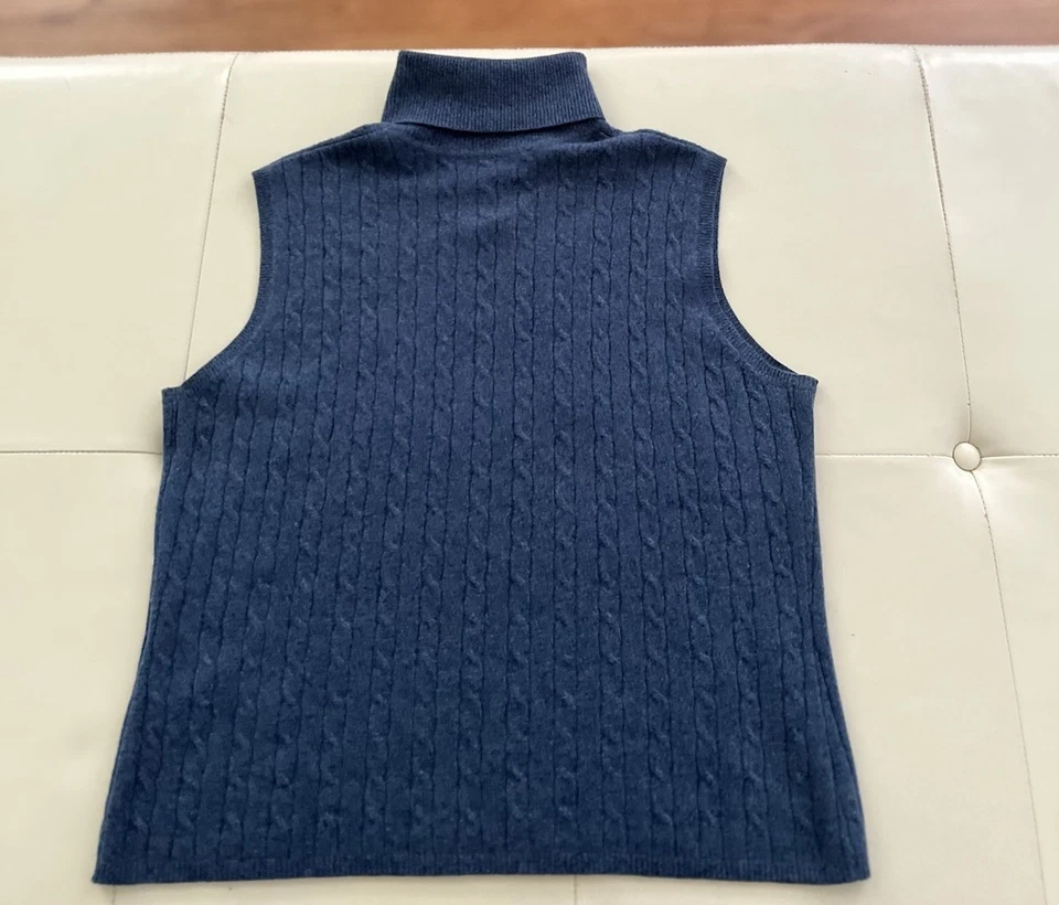 Chaleco Suéter Country Shop Cashmere Azul Tejido con Cable Talla Grande Foto 3 de 4