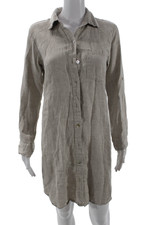 Karen Kane Women Beige Linen Collared Long Sleeve Shirt Dress Size XS