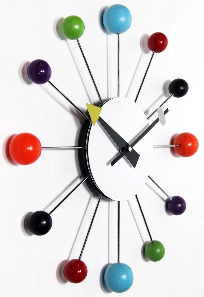 Orb Spoke Midcentury Modern 15 inch Retro Starburst Ball Wall Clock Quiet Qua... - Image 4 of 4
