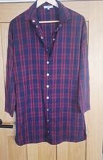 Suncoo Paris Plaid Shirt Red Navy Blue Longline Oversized Metallic T1 UK 8 EU 36