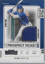 BOBBY WITT JR. 2021 Panini Contenders PROSPECT TICKET JERSEY PATCH PLAYER WORN
