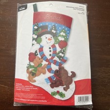 Bucilla Felt Applique Christmas Stocking Kit 18" Snowman and Puppies New Sealed