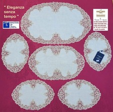 6 CENTRI LINO PIZZO CANTU'  TOMBOLO FATTI A MANO  CON ROSE E PERLE  BEIGE