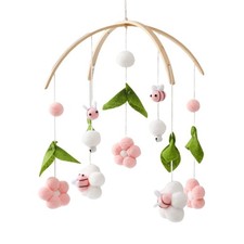 Wooden Wind Chime Bed Bell Crib Mobile, Neutral Pink Bee Baby Ceiling Mobile