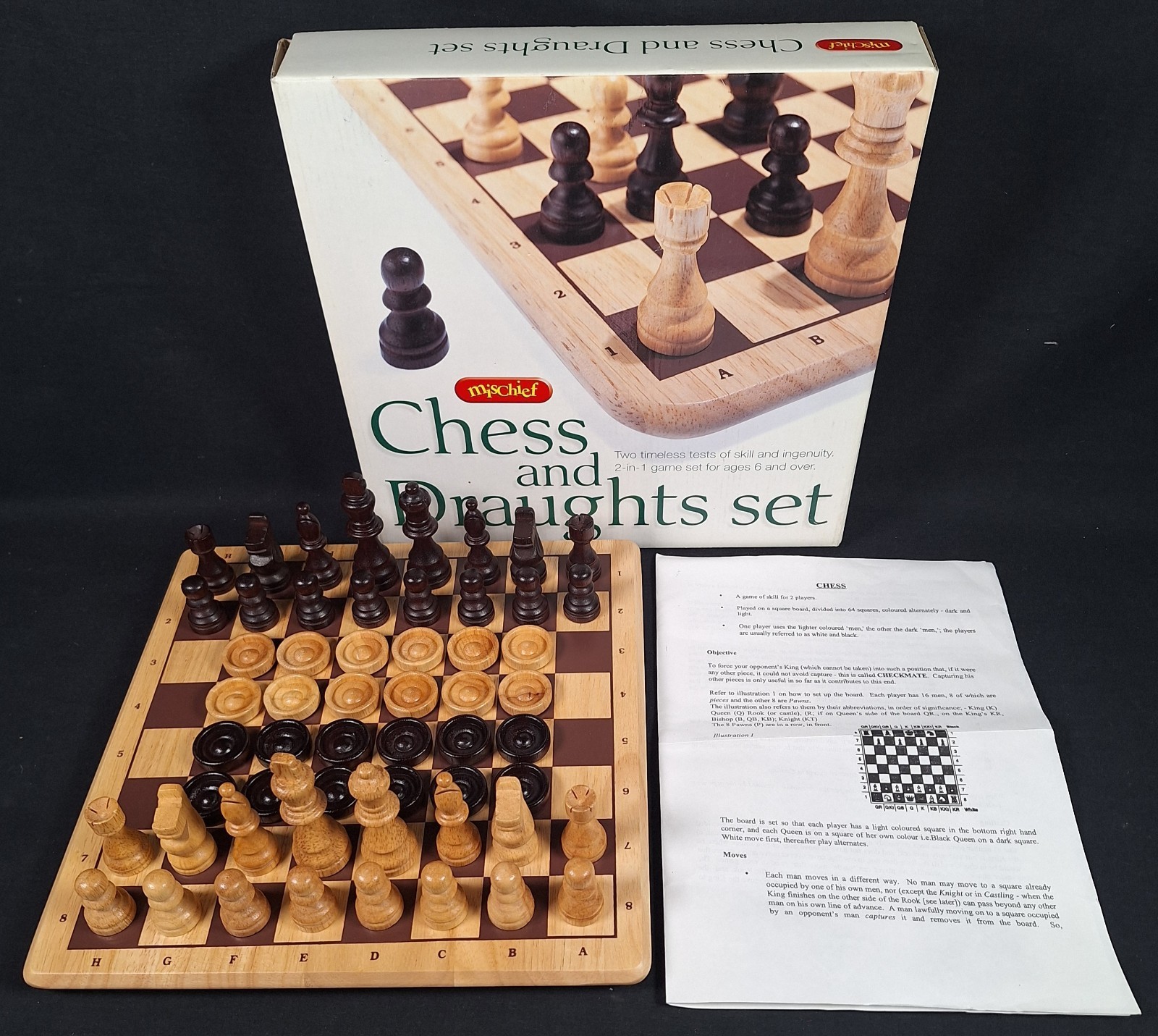Mischief Wooden Chess and Draughts Set Complete