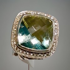 David Yurman Sterling Silver 14 mm Albion Ring w/Prasiolite Diamonds Sz 6