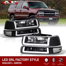 Black Led Drl Head Lights Bumper Lamp For 1999-2002 Chevy Silverado 00-06 Tahoe