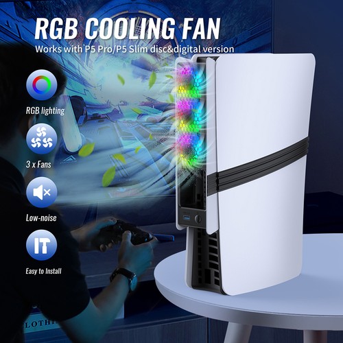 Cooling Fan Cooler External Accessories fit PlayStation 5 PS5 Slim Console Host - Picture 2 of 25
