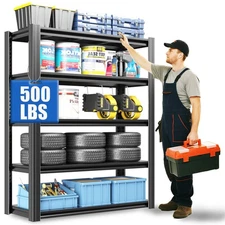 72" H Garage Shelving 2500 LBS Heavy Duty Storage Shelves, Adjustable 5 Tier ...