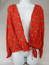 Lucky Brand Womens Large Red Floral Boho Blouse