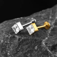 1PC ASTM F136 Titanium 3/4mm Shining 5A CZ Threadless Labret Studs Cartilage Hel