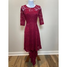 Anette NWT Small Red Wine Lace Dress High Low Hem Sheer Sleeves Lined