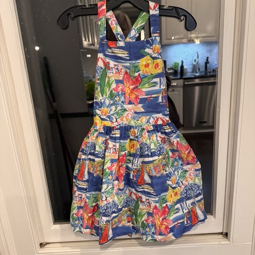 Polo Ralph Lauren Big Girls Riviera-Print Poplin Dress Boat Floral Print Sz 5 - Picture 3 of 16
