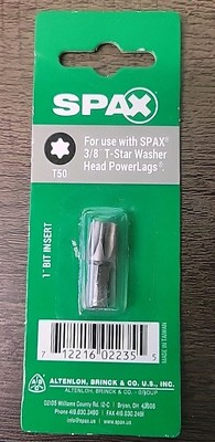 Spax T50 Bit Insert for 1/4'' HEX for Spax 3/8'' T-Star PowerLags