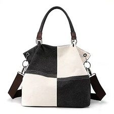 Women Canvas Shoulder Tote Handbag - Casual Top Handle Multi-Pocket Black